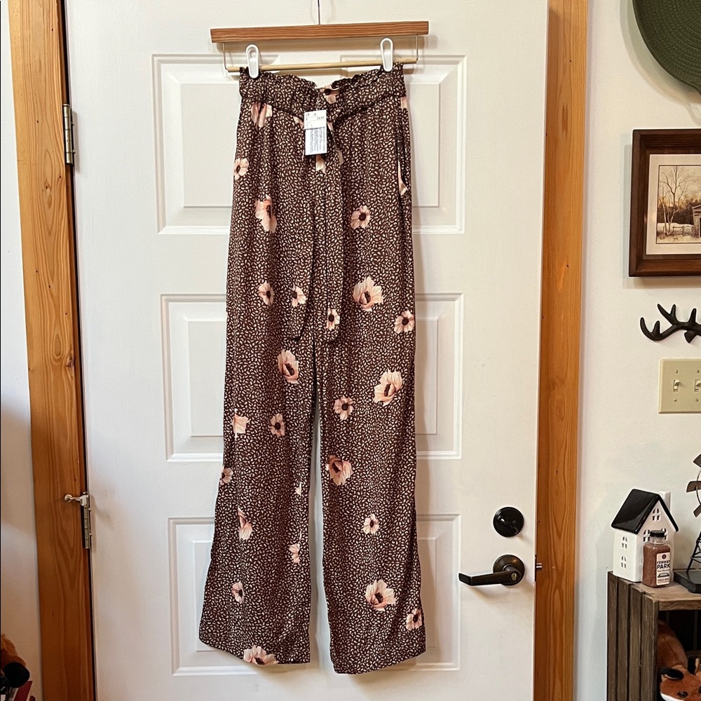H&M Brown Floral Wide Leg Pants